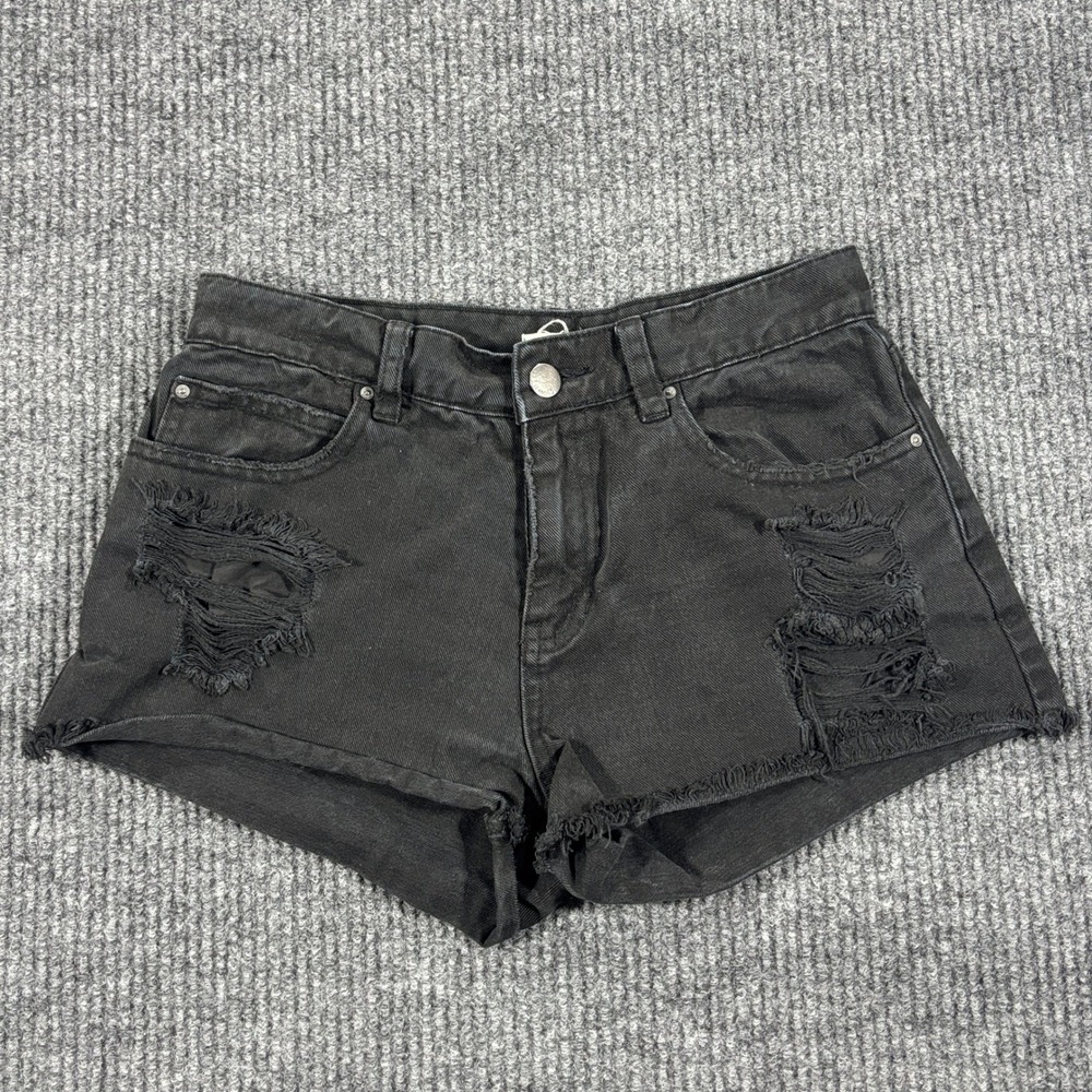 Billabong Denim Shorts Womens 25 Black Distressed Cut Off Raw Hem Summer